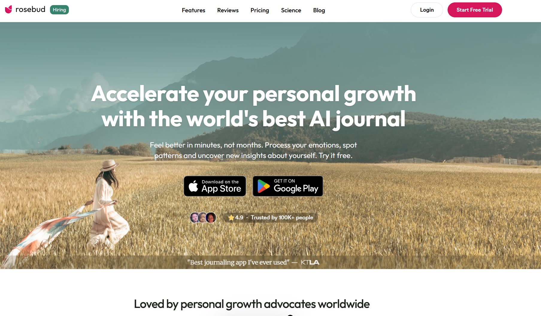 Screenshot of Rosebud on the Web